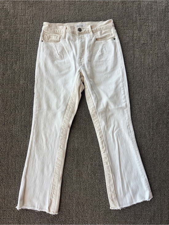 Frame Denim - FRAME Le Mini Boot White Crop Raw Hem Denim Jeans Minimalist - Size 27